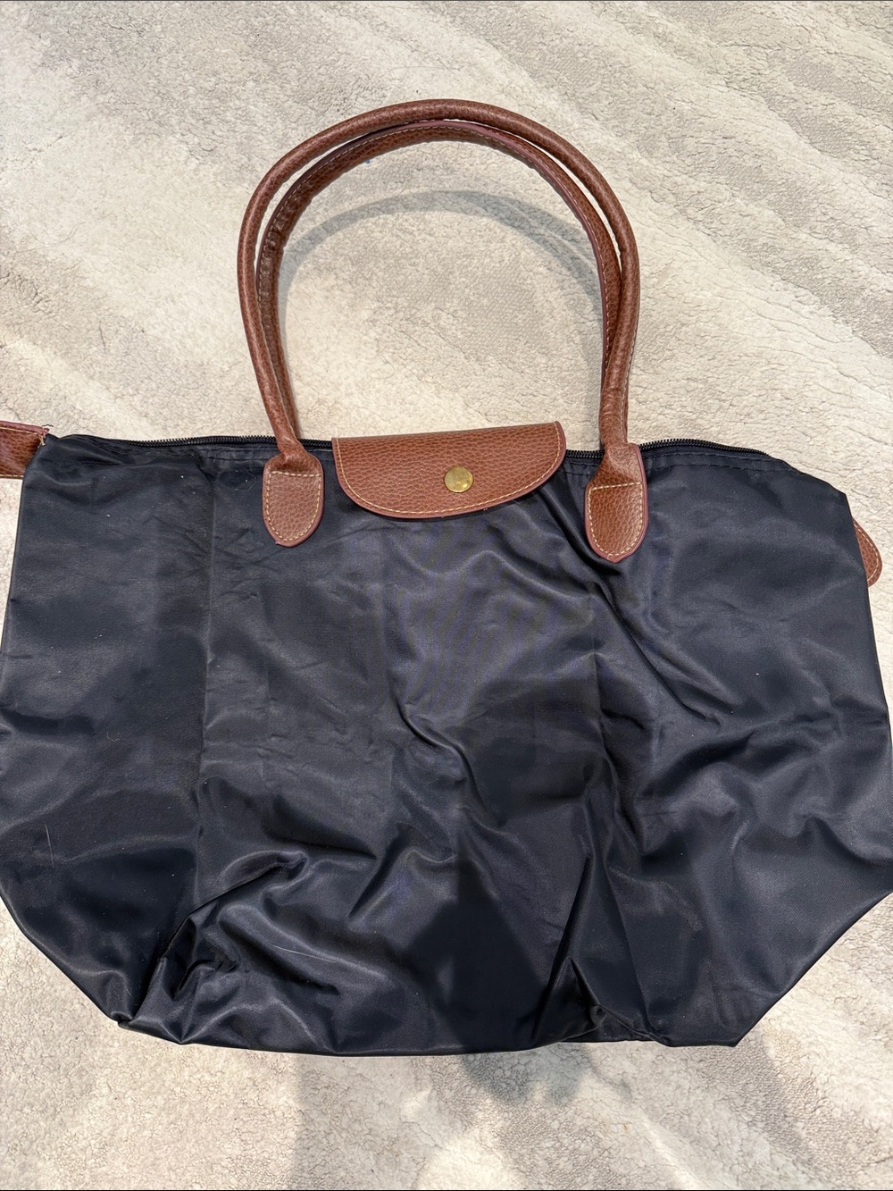 Classic Black Tote with Brown Trim